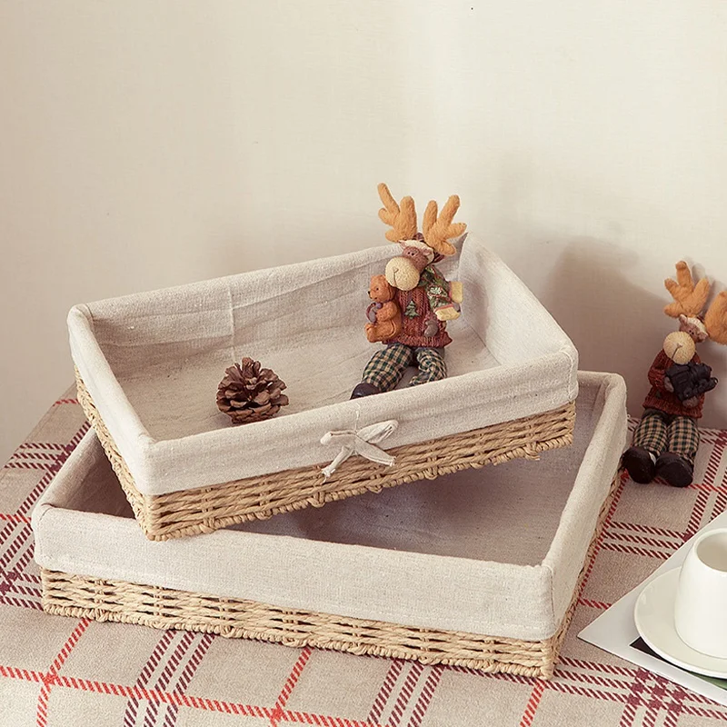 Cesta hecha a mano, cesta de mimbre, cestas de almacenamiento, cestas de flores, decoración redonda cuadrada para el hogar, caja de almacenamiento de aperitivos