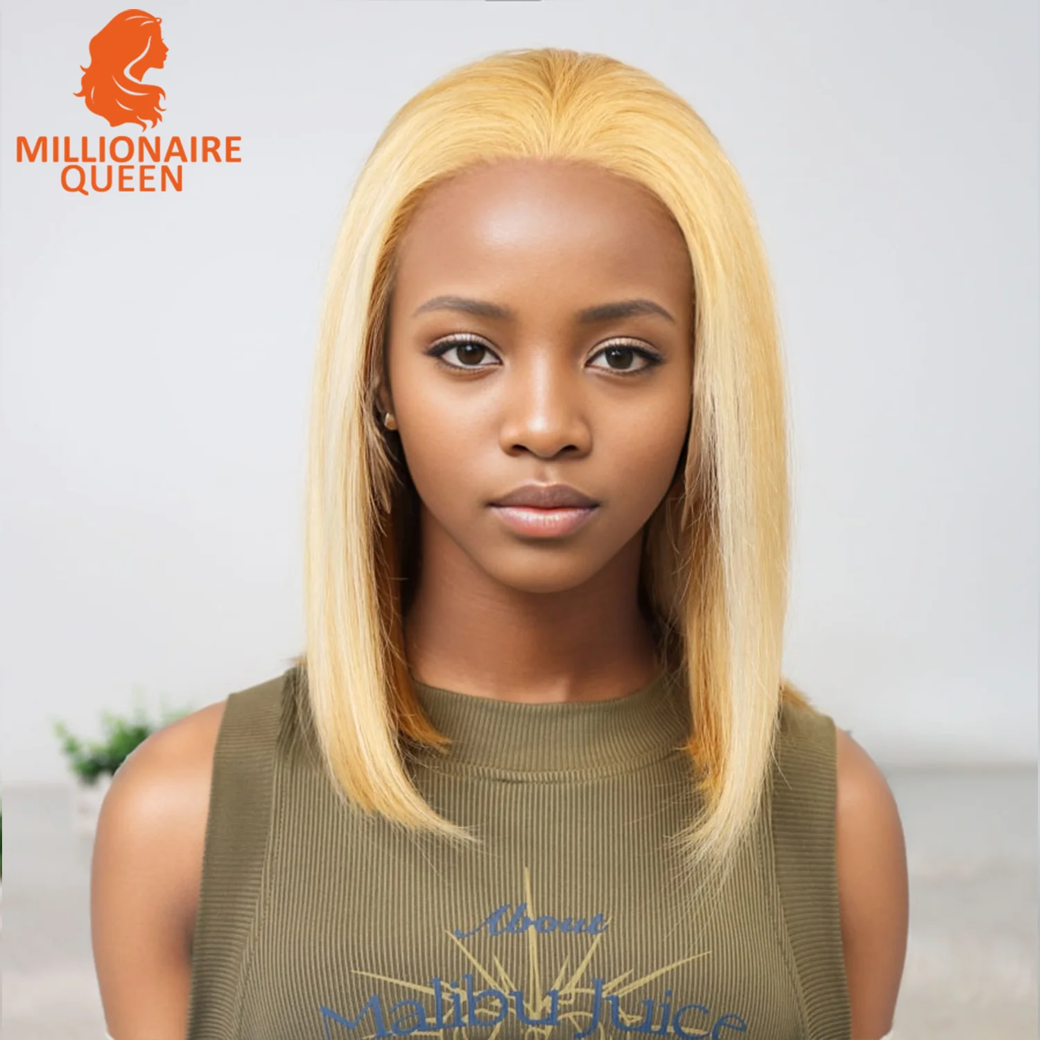 

Millionaire Queen Bob Wig 13x4 Transparent Lace Frontal Short Straight 613 Highlight 100% Human Hair Wigs 180 Density Wigs Woman