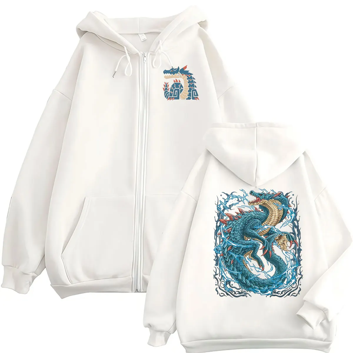 2026 Game Monster Hunter Lagiacrus Der Herr der Meere Reißverschluss-Hoodie für Männer und Frauen Langarm Vintage Oversized Mäntel Sweatshirt – Detail 3