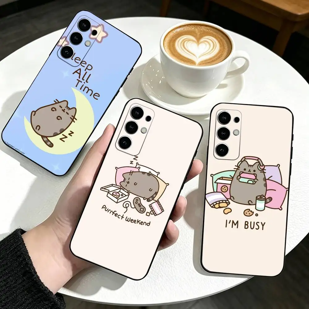 Cute cat For P-Pusheenes-es Phone Case For Samsung S25,S24,S21,S22,S23,S30,Ultra,S20,Plus,Fe,Soft Silicone Black Cover