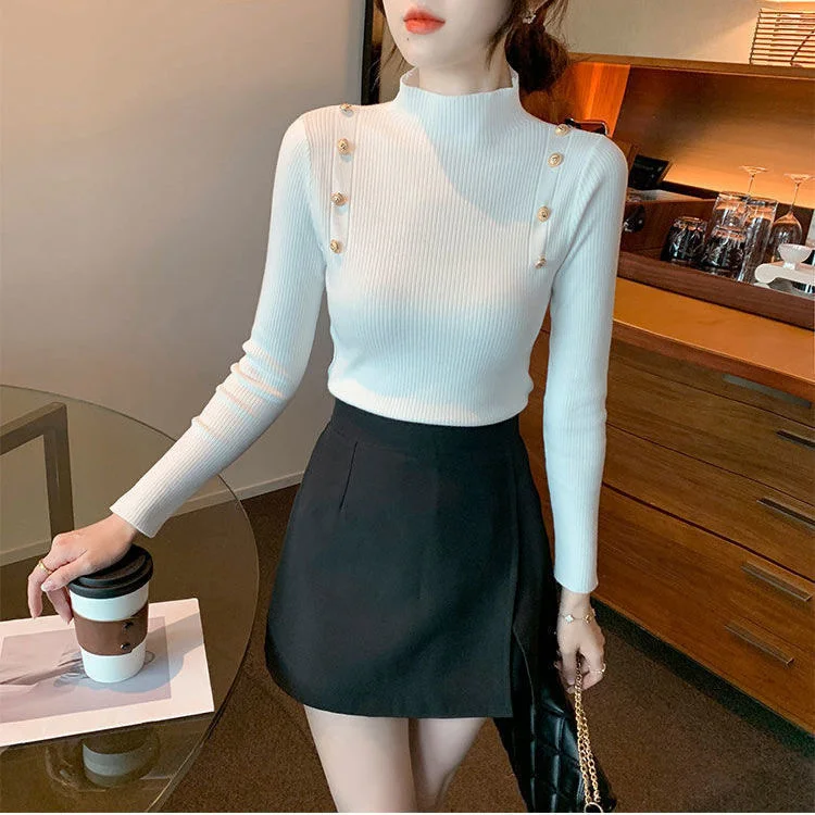 

Half Turtleneck Sweater Women Fashion 2023 New Stretch Tops Knitted Pullovers Long Sleeve Bottoming T197