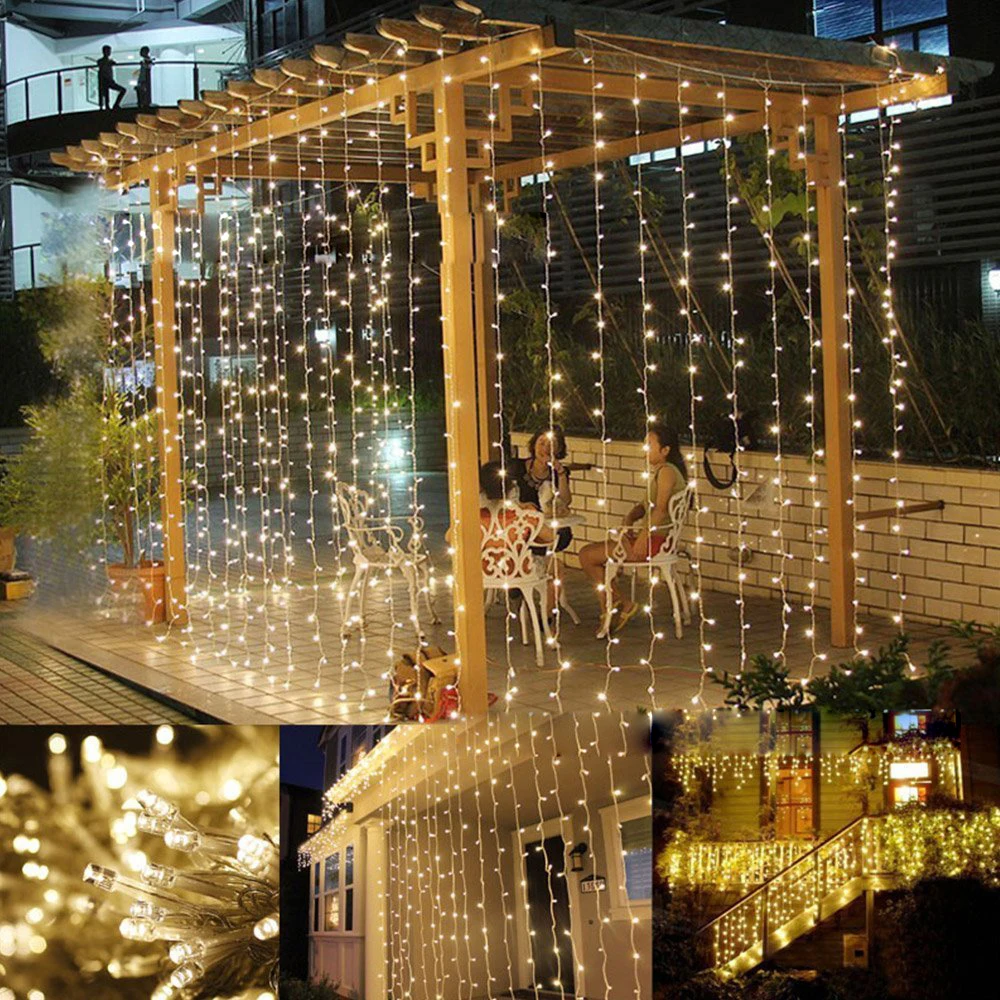 

220 В светодиодные гирлянды для штор, 300 светодиодов/м, сказочный свет, комплект вилок ЕС, США, Великобритании, Австралии, теплый белый, синий, фиолетовый, для дома, вечеринки, сада, свадьбы