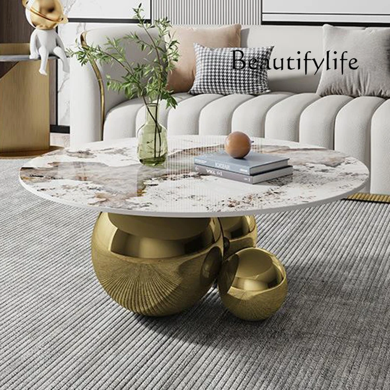 

Designer Gold Black Center Base Table Living Room Furniture Stainless Steel Home Impact Space Marble Modern Coffee Table Round