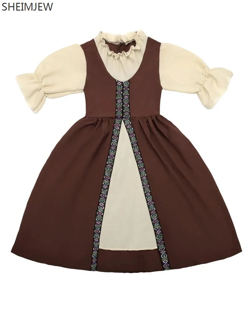 جديد ريترو القرون الوسطى قصر نمط تأثيري ملابس الأطفال دور اللعب فستان طويل مرحلة الأطفال الأداء سلسلة جديدة فستان #6