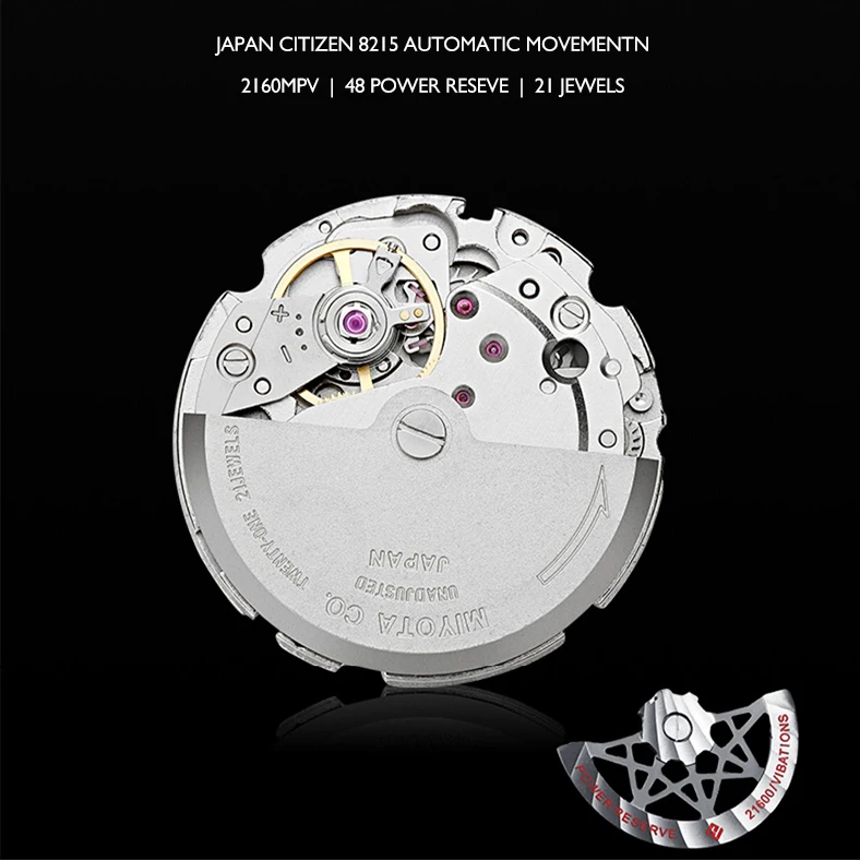 HANBORO Mens Orologi di lusso 44mm Orologio automatico Sport Orologio da polso meccanico 10Bar Impermeabile luminoso Miyoto 8215 Cinturino in caucciù