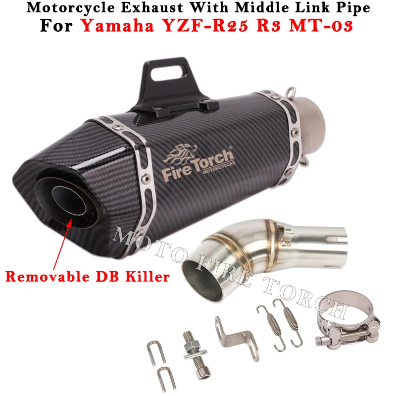 Motorcycle Exhaust Escape System Modify Muffler With Middle Link Pipe DB Killer Stainless Steel For YAMAHA YZF-R25 R3 MT-03 MT03