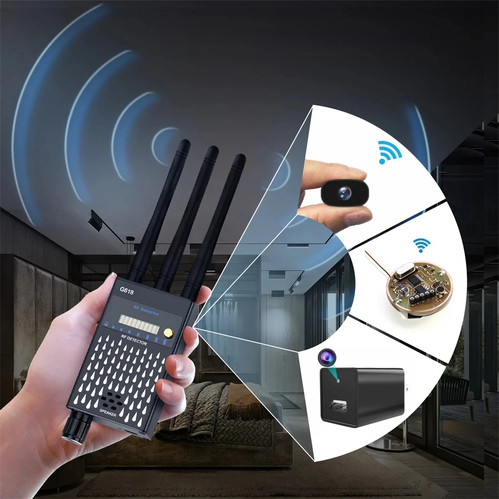 Anti Candid Camera RF Signal Detectors Anti-Spy Tapping Anti Finder Eavesdropping Pinhole Lens Audio Bug GPS GSM Devices Scanner