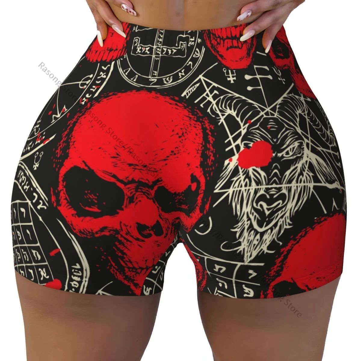 Women Yoga Shorts Sinister Skull Blood Stains Goat Head Workout Shorts Fitness quick-dry Yoga Gym Running Short Pants Sportswear