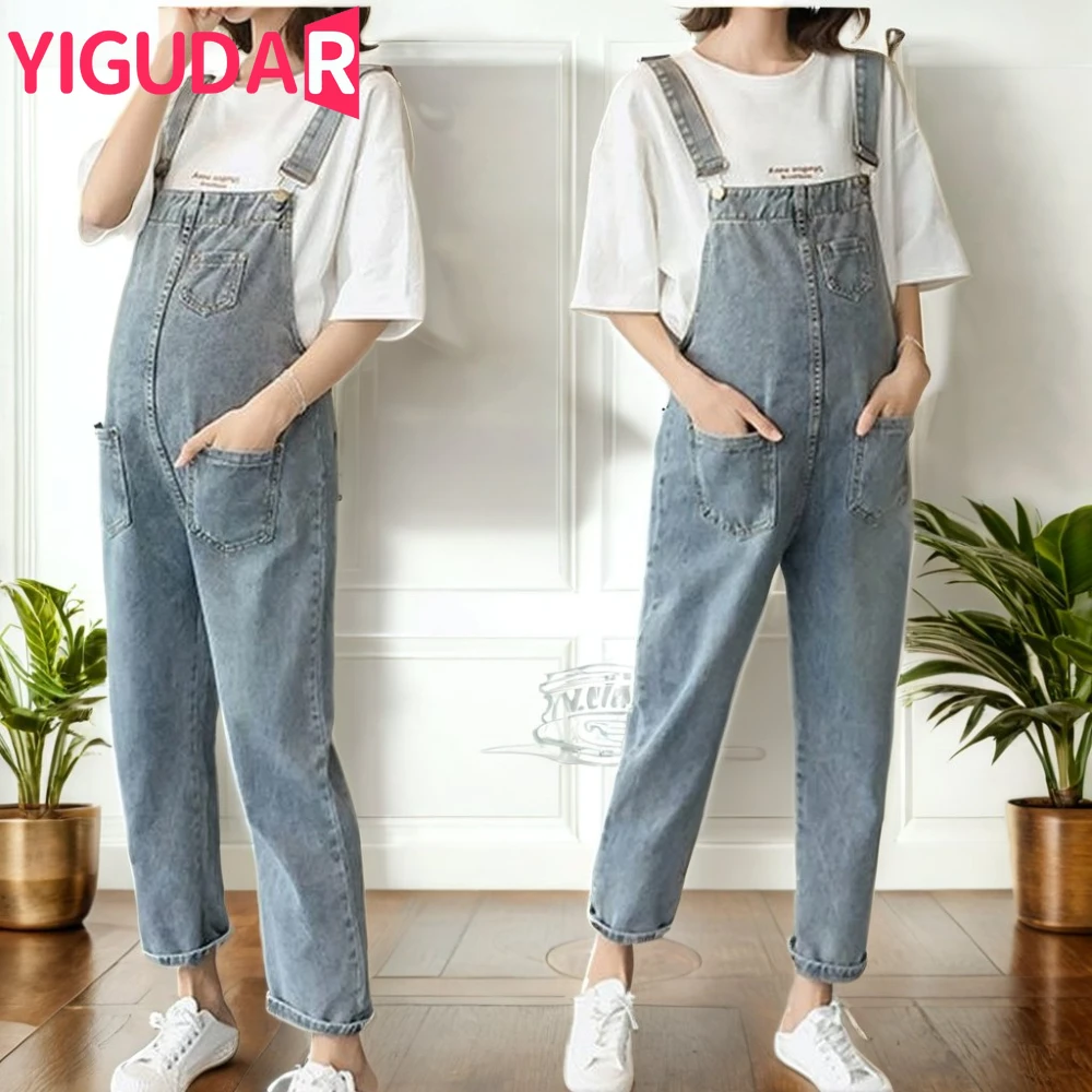 

2024 New Maternity Denim Strap Jeans Trousers Suspenders Pants for Pregnant Women Overalls Jumpsuits Pregnancy Clothing Fashion