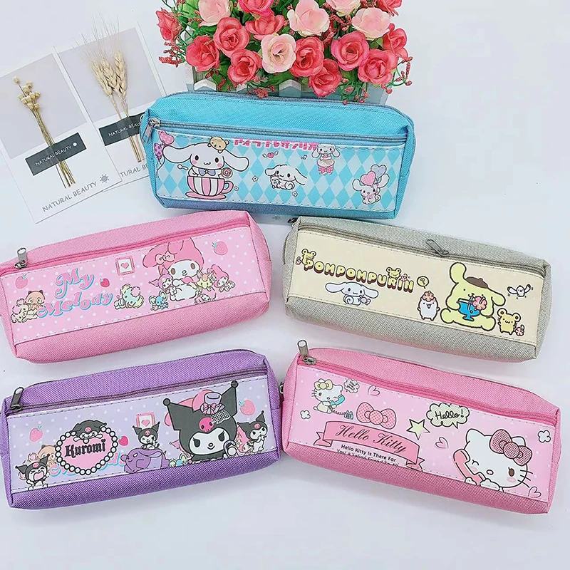 Sanrio Pencil Case Kuromi Cinnamoroll Melody Pu Kawaii Cartoon Pencil Bag Student Stationery Box School Supplies Children\'s Gift