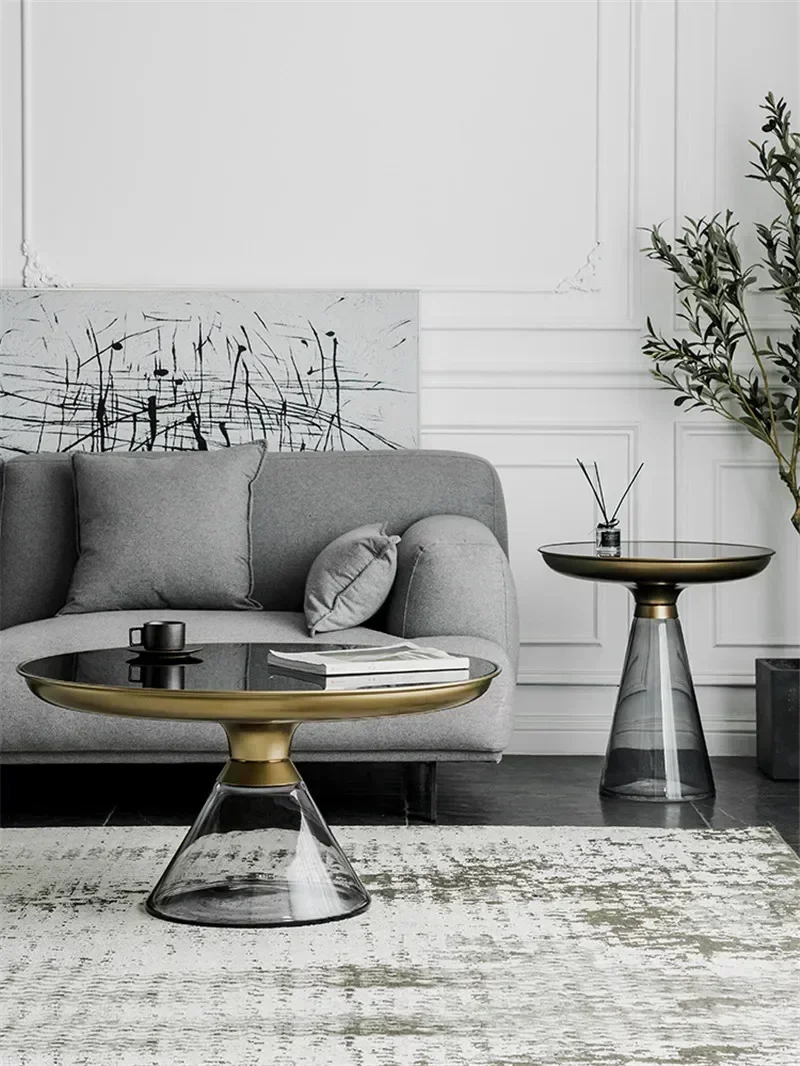 Art Tea Table Combination round Light Luxury Tempered Glass Side Table Small Apartment Modern Net Red Home Table