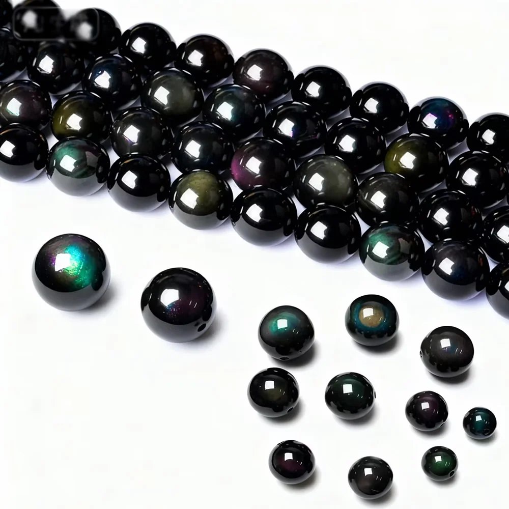 5A Smooth Natural Stone Beads Black Obsidian Round Loose Spacer For Jewelry Making DIY Charm Bracelets Necklace Accessories 15"