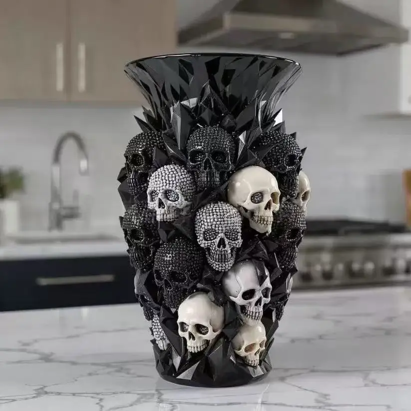 New Halloween Skull ornament Resin Crafts Creative Ornament Skull Vase Decoration view 2
