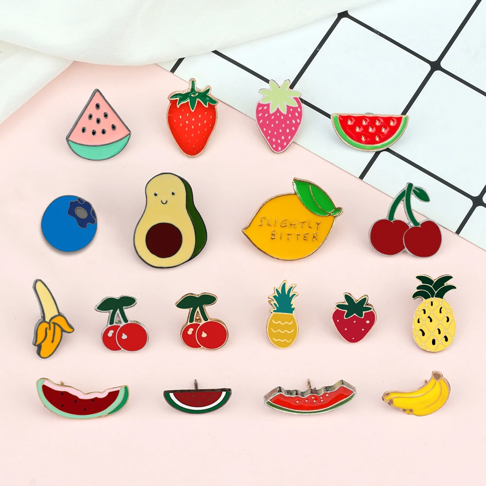 30 Styles Lovely Fruits Series Brooch Banana Stawberry Cherry Watermelon Lemon Enamel Pins Cartoon Bag Lapel Badge Jewelry Gifts