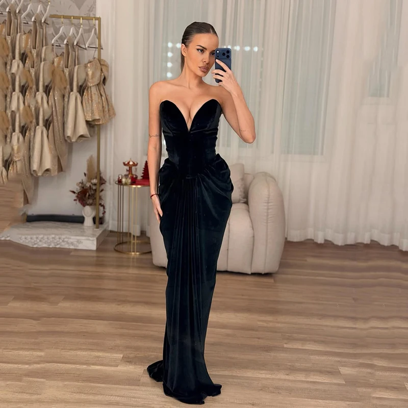 

Thinyfull 2026 Black Mermaid Prom Evening Dresses Saudi Arabia Sweetheart Party Dress Velvet Night Cocktail Prom Gown Customized
