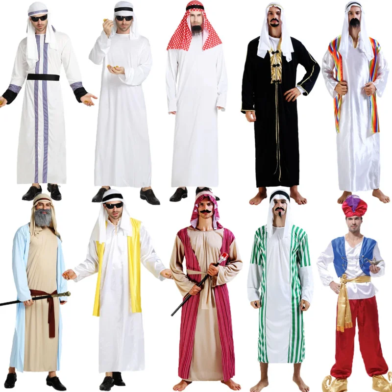 Umorden Men Arabia Arab Sheikh Costume Shepherd Arabian Prince Cosplay for Adult Fantasia Purim Halloween Costumes JS7451