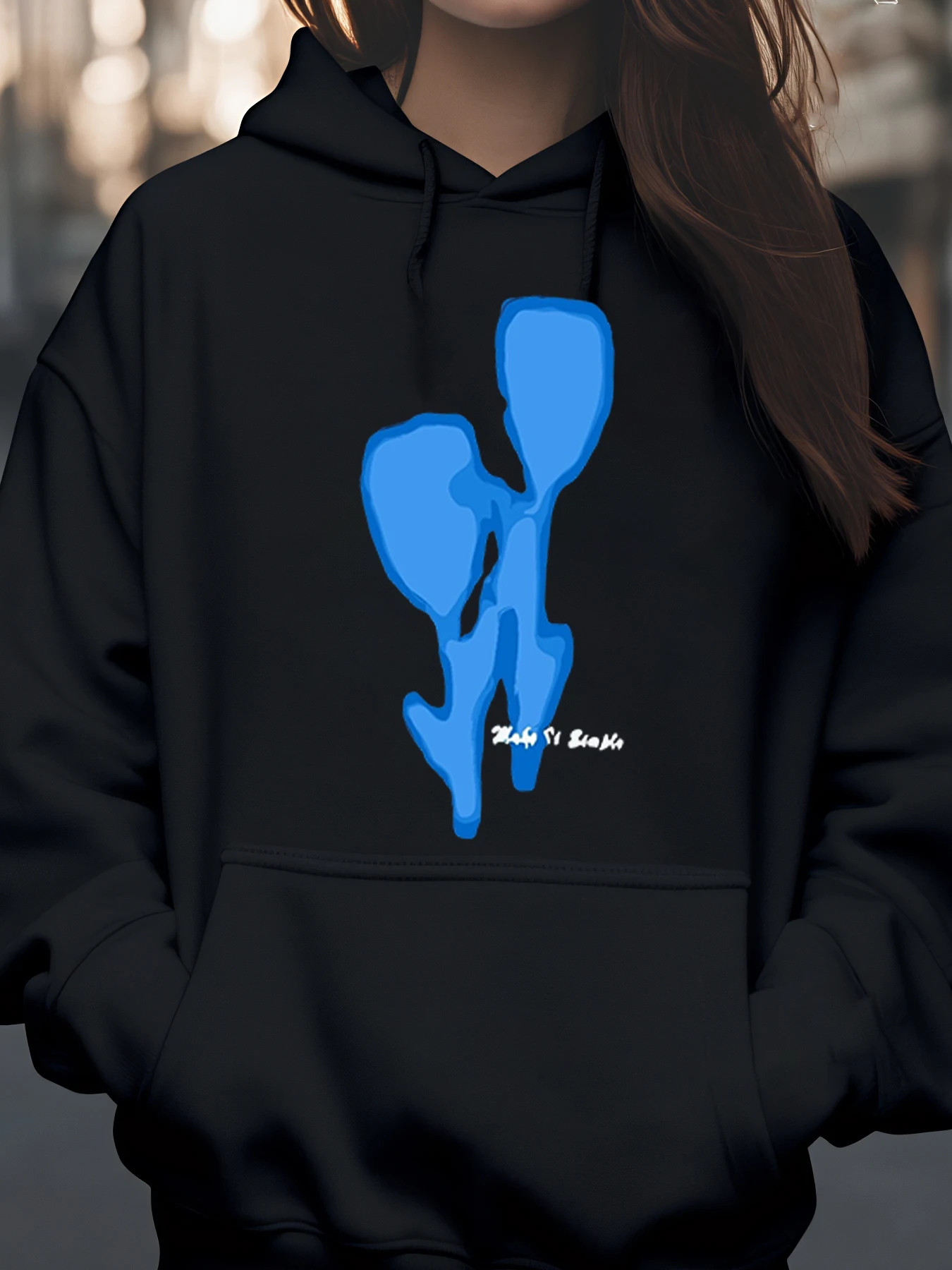 

Синяя толстовка с абстрактным дизайном для женщин, повседневная одежда, повседневный стиль