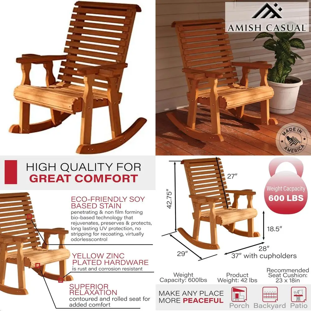

Сверхмощное кресло-качалка Amish, изготовленное из кедра, емкостью 600 фунтов, с подстаканниками