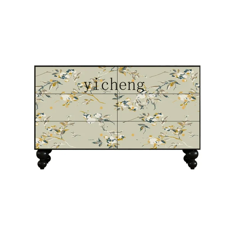 

Solid Wood Chinese Style Bird and Flower Painting Low Cabinet Living Room Entrance Household Curio Cabinet Storage Cabinet