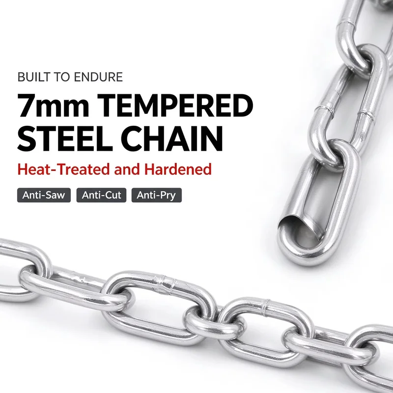 Bike Chain Lock Portable Anti-Theft 75cm 7mm Steel Brass Cylinder Waterproof for E-Bike Motorcycle Scooter MTB with 2 Keys