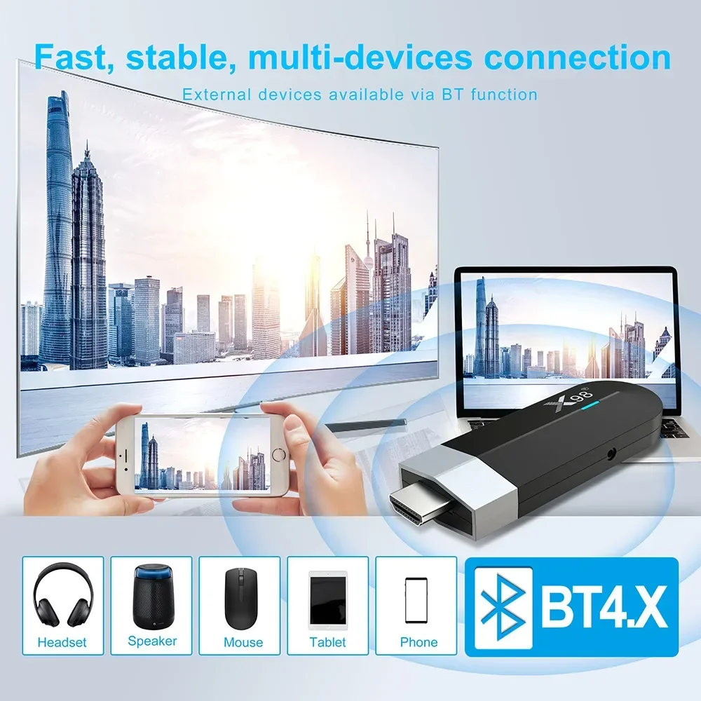 X98 S500 2GB + 16GB 4GB + 32GB Amlogic S905Y4 TV Stick z systemem Android 11 zestaw Bluetooth 4K HD dwuzakresowe WiFi TV, pudełko