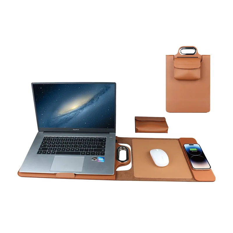 Wireless Charging Laptop Bag, Charging Travel Case For Phone, Earbuds & Watch, Waterproof Business Briefcase
