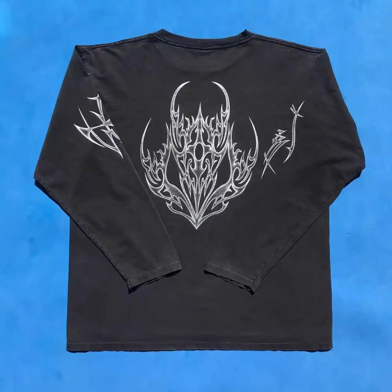 

2000s Gothic Punk Long Sleeves Man Vintage Clothing Punk Hip Hop Graphic Print Oversized T shirt Round Neck Cotton Streetwear