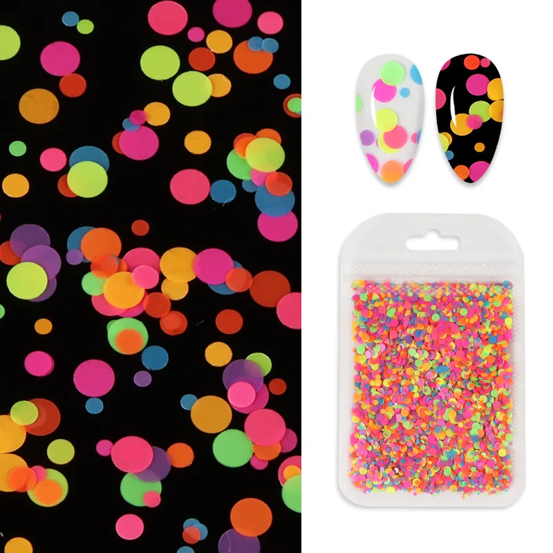 1 Bag Round Sequins Fluorescent Bubble Nail Charms Mixed Size Circle Flakes Art Decoration 3D Polka Dot Manicure Accessories