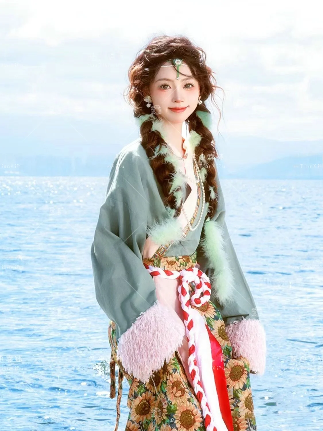 

Tibetan Women's Clothing Summer New Style Sunflower Tibetan Costume Travel Photography Ethnic Dance Costume Female Model