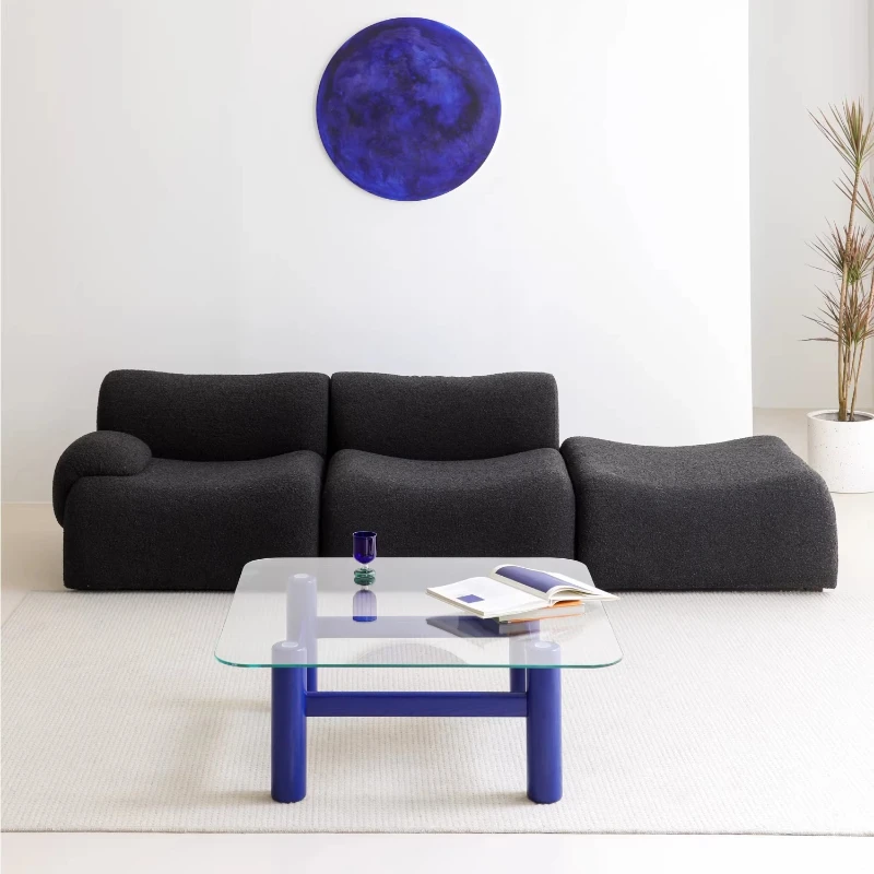 

Черный диван в средневековом стиле из ткани с имитацией овечьей шерсти, свободно комбинируемый, с креативным модулем в форме бамбуковой дуги