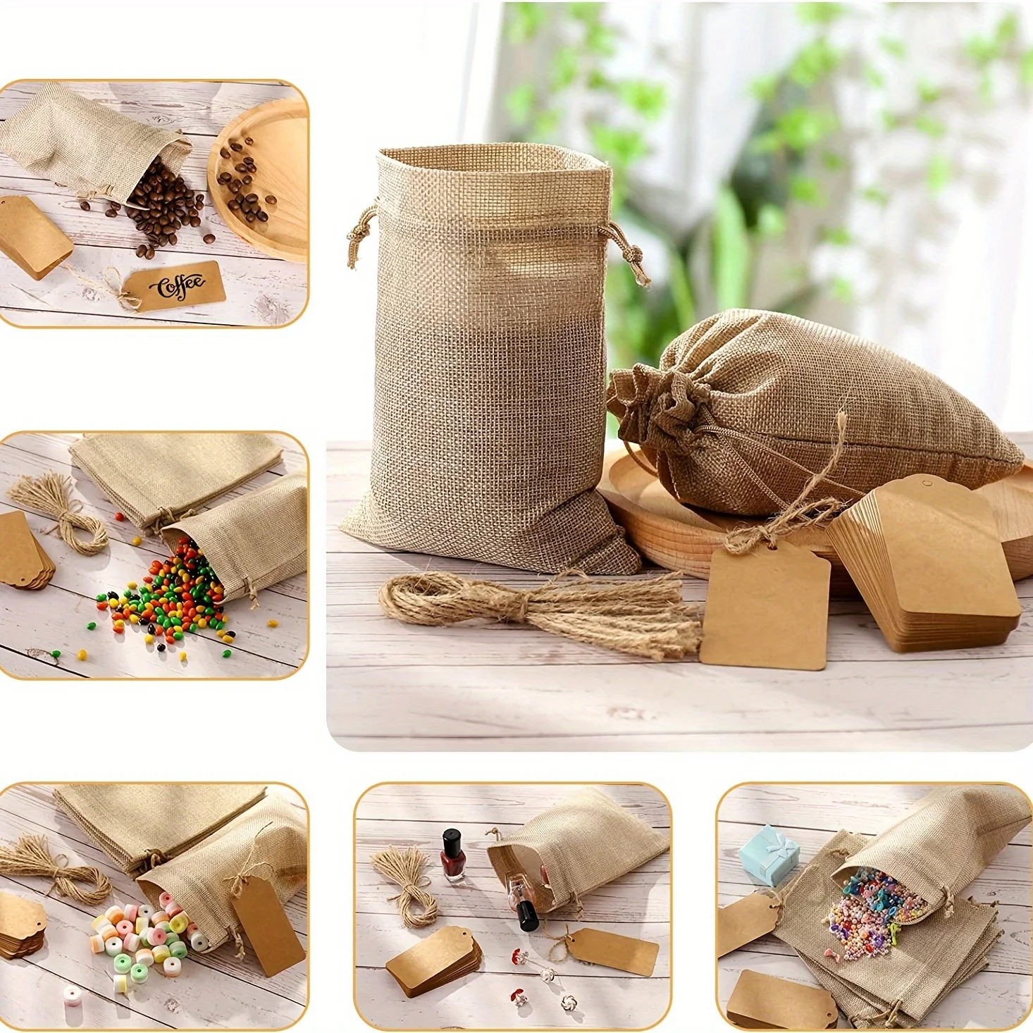 75pcs/25Set, Premium Burlap Gift Bags With Drawstring And Gift Tags String, 4x6 Inch Reusable Gift Bags, Burlap Bags, Linen Sac