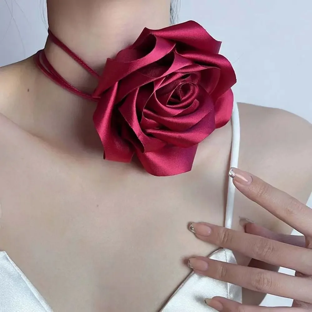 New Satin Rose Lace Neck Necklace Luxurious Neckband Fashion Body Chain Personality Choker Necklace Women