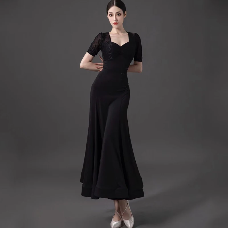 2023 Ballroom Dance Clothing For Women Modern Dance Top Fish Bone Half Skirt Split Set Waltz Latin Performance Dress DQS13644