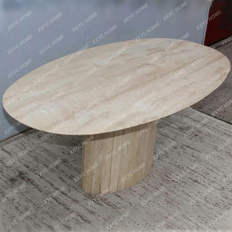 

AAMarble Long Dining Table Simple Modern Negotiation Hotel Meeting Room Restaurant Light Luxury Oval Travertine Nordic Premium
