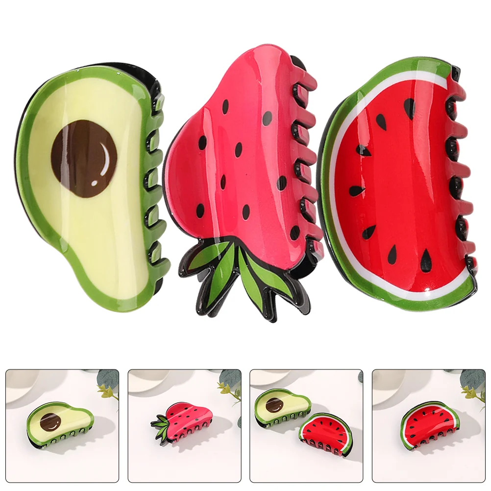 

3 Pcs Fruit Hair Accessories Watermelon Clip Claw Clips Girl Cartoon Decorative Toddler