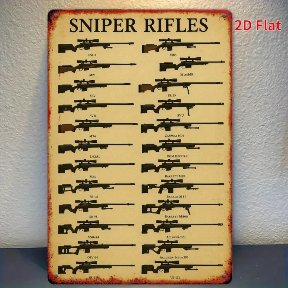1pc Black Sniper Rifle Silhouette 2D Flat Aluminum Metal Sign Wall Hanging Vintage Distressed Decor for Cafe Garage Dining Area