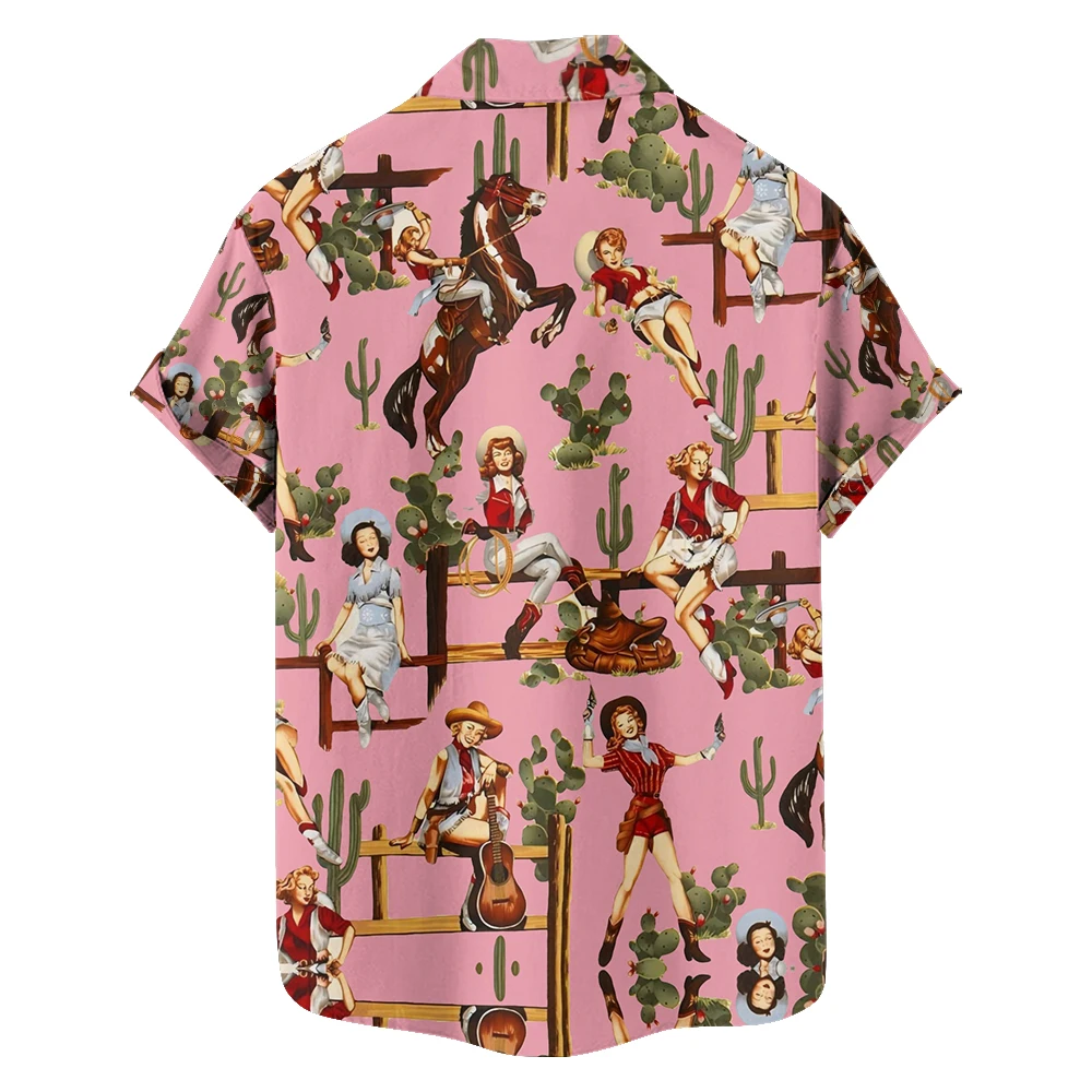 Original summer horse riding leisure travel large size short-sleeved shirt Hawaiian style digital print loose trend shirt