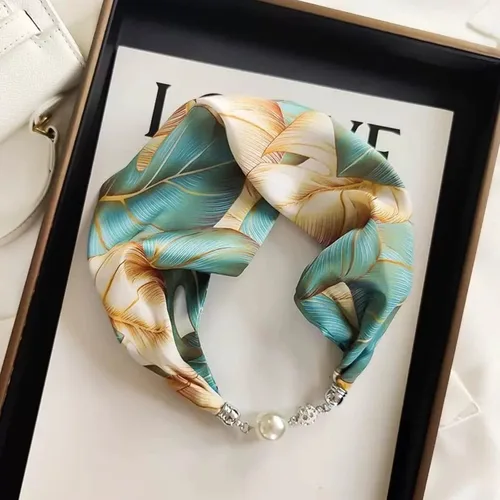 Imagen 1 del producto Bufanda de seda magnética multifuncional retro china para mujer, bufanda pequeña con hebilla magnética de diamante y tira pequeña