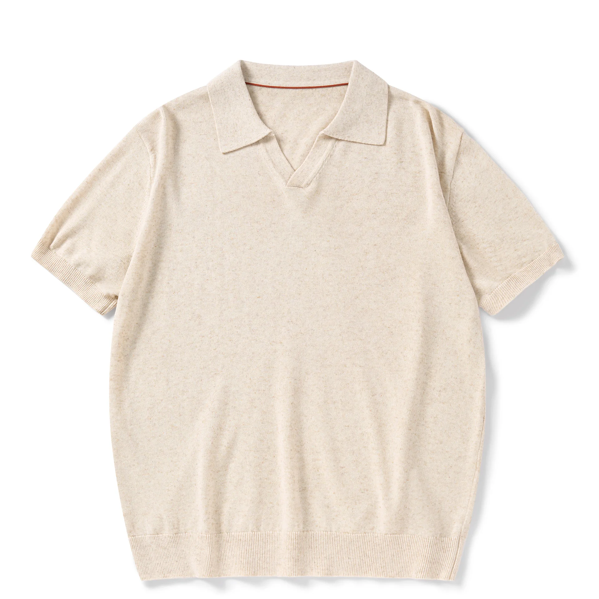 Linen Laisel Blend Summer Vintage Style Knitted Short Sleeved Polo Shirt,loose Seagull Collar Half