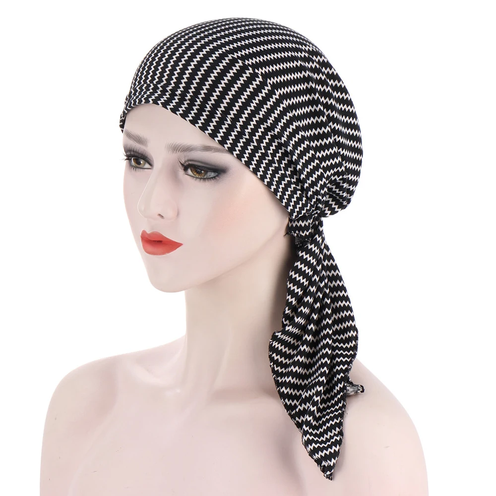 2024 Women Print Pre-Tied Hat Beanie Turban Chemo Cap Bonnet Head Wrap Muslim Hijab Hair Loss Hat Islam Turban Bandana Headscarf