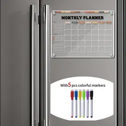 Acrylic Magnetic Dry Erase Board and Calendar for Fridge for Refrigerator Reusable Planner, Includes 5 Dry Erase Markers