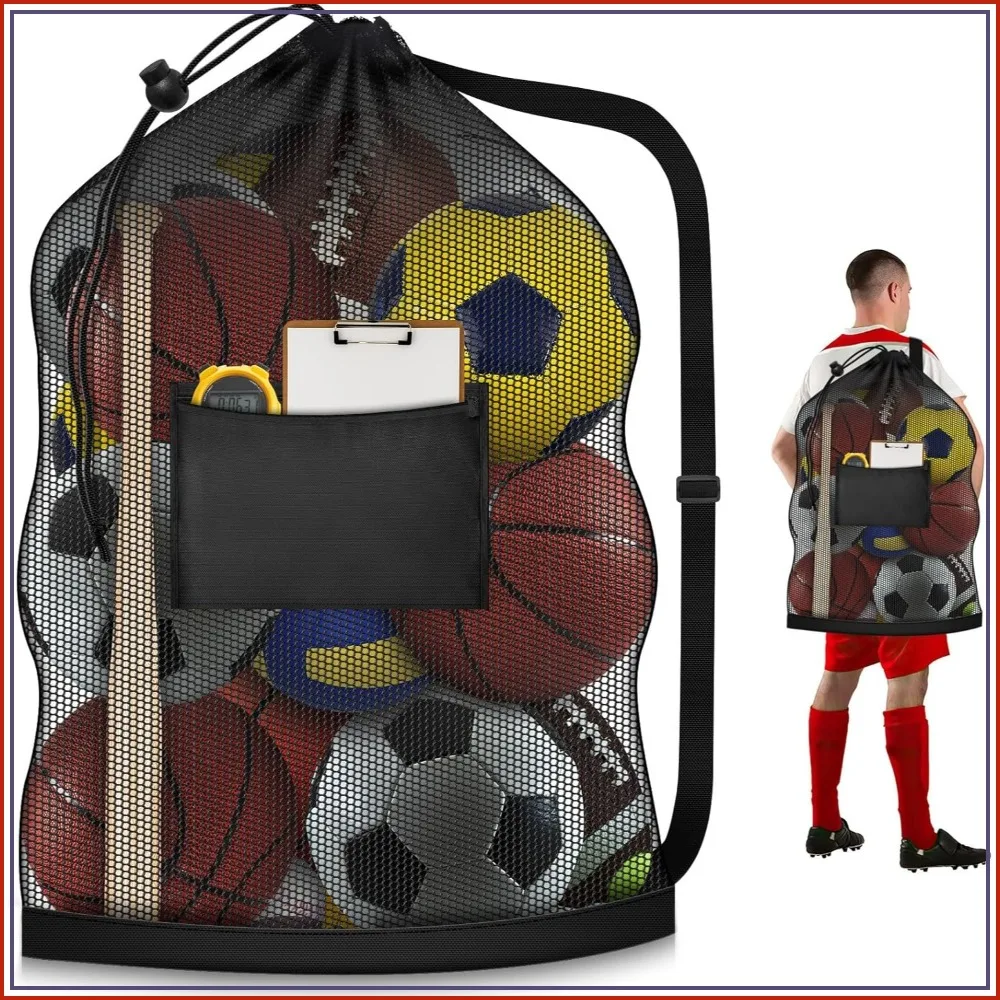 

Large Sports Ball Bag, Heavy Duty Mesh, 40x30", Holds 10-12 Balls, Adjustable Strap for Coaches & Teams