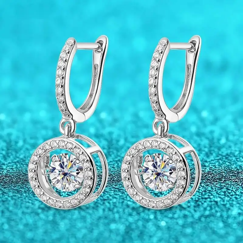 White Gold Plated 0.5/1CT Moissanite Drop For Women Sparkling Beating Heart Earring S925 Sterling Silver Jewelry