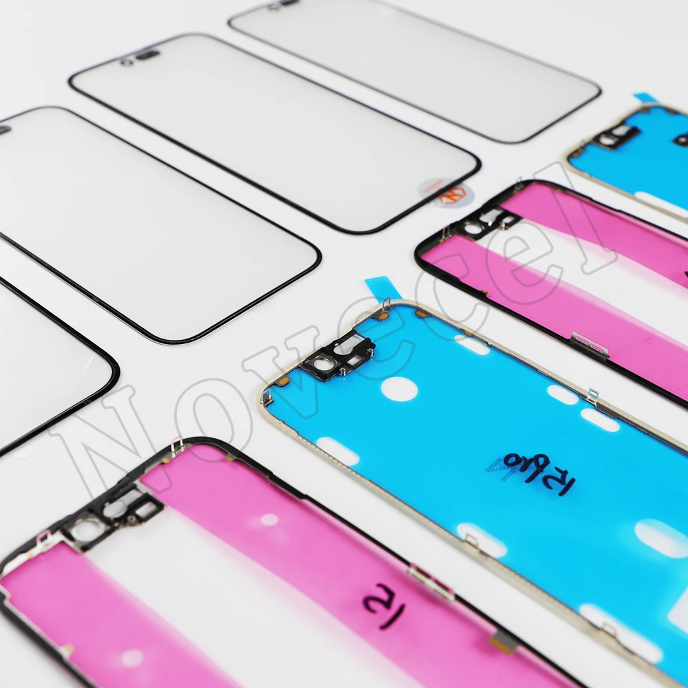 Novecel 10set Front Glass Lens+OCA+Frame Replacement for iPhone 16E 15 Plus 13 12 14Pro Max XS LCD Display Screen External Panel