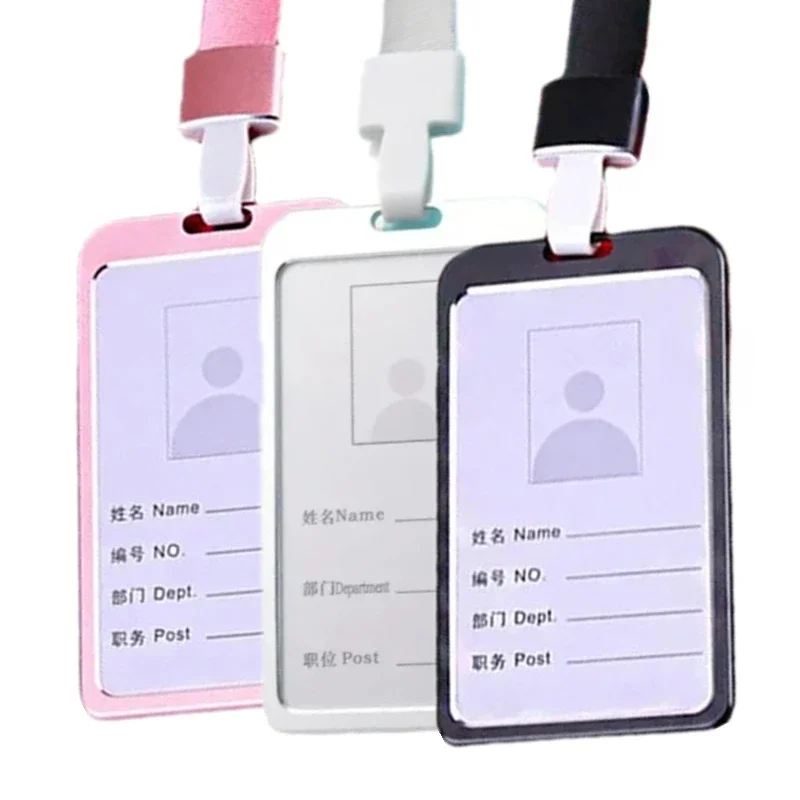 Metal Working Permit Case Badge Holder Exhibition Name ID Card Holder Card Cover Lanyard Staff Work Pass Card Sleeve Neck Strap
