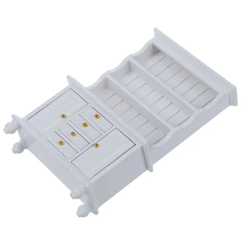 BEDW-2X, 1/12 Dollhouse Miniature Furniture Multifunction Wood Cabinet Bookcase White