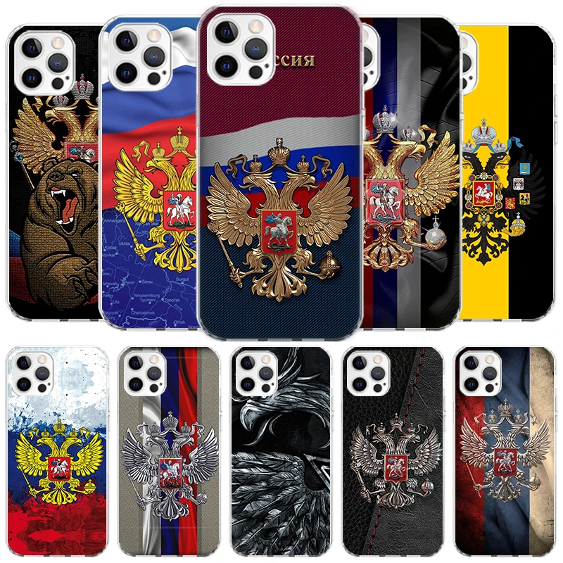 Russia Russian Flags Emblem Cover Phone Case For iPhone 16 15 14 13 12 Mini 11 Pro Max X XS 7 Plus 8 + SE 2020 Soft Fundas Shell