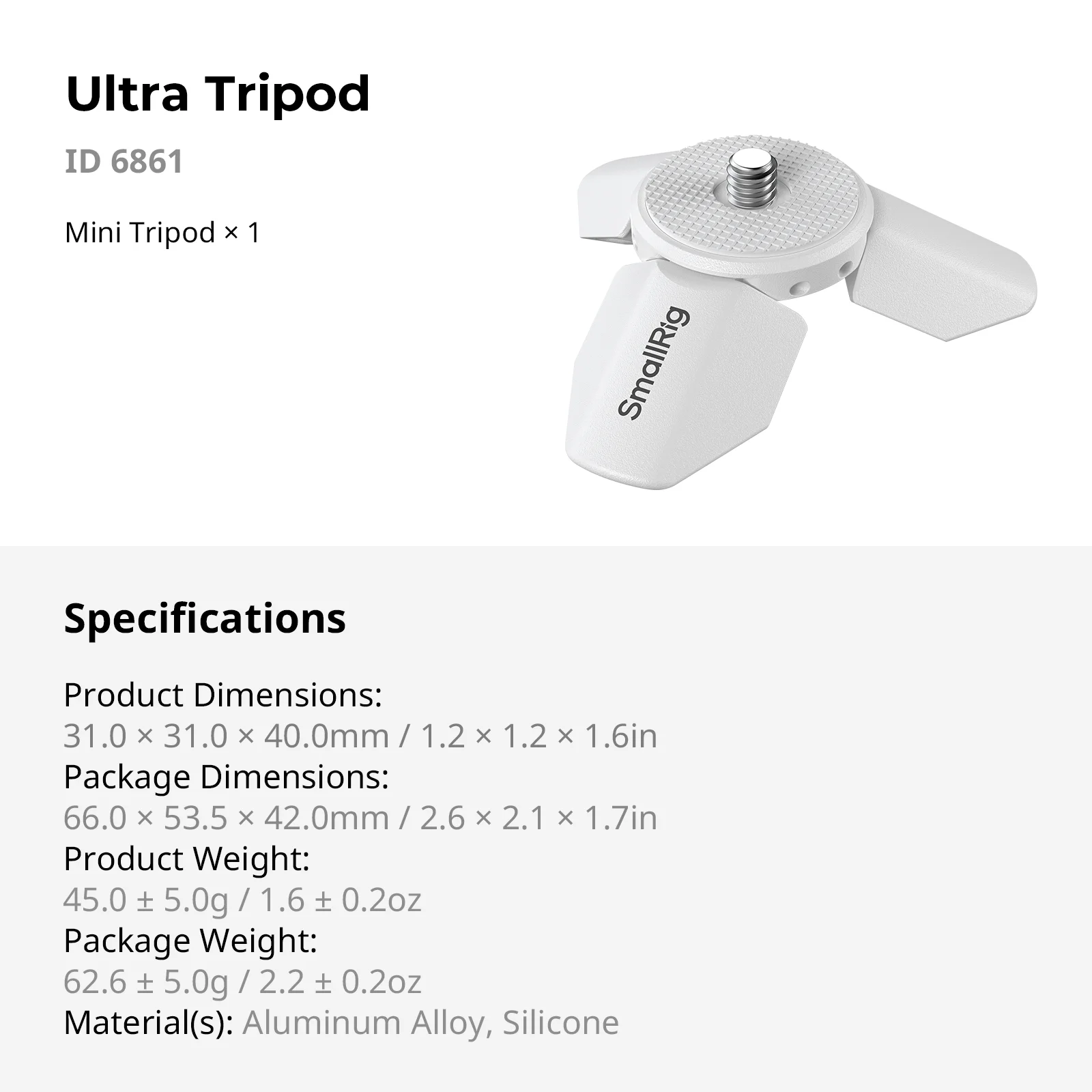 SmallRig mini-statief voor DJI Pocket 3 / 4 / 4Pro, voor Insta360 Luna Ultra / Pro en voor actiecamera's, handstatief met automatische uitschuifmechanisme.