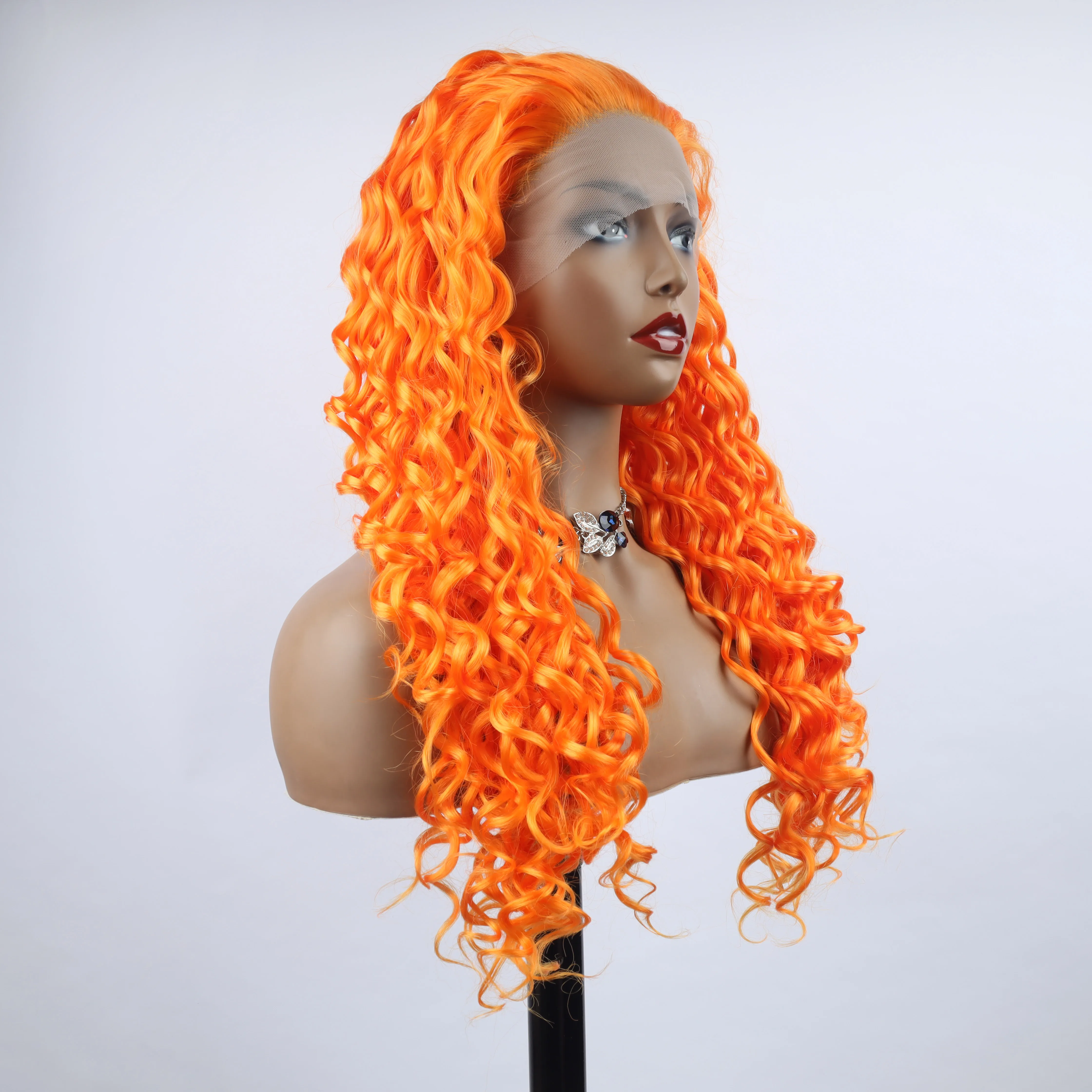 oley Fashion Curly Wig Synthetic Lace Front Wigs Orange Female Lace Wig 13X3 For Black Women Cosplay Hair Daily Use