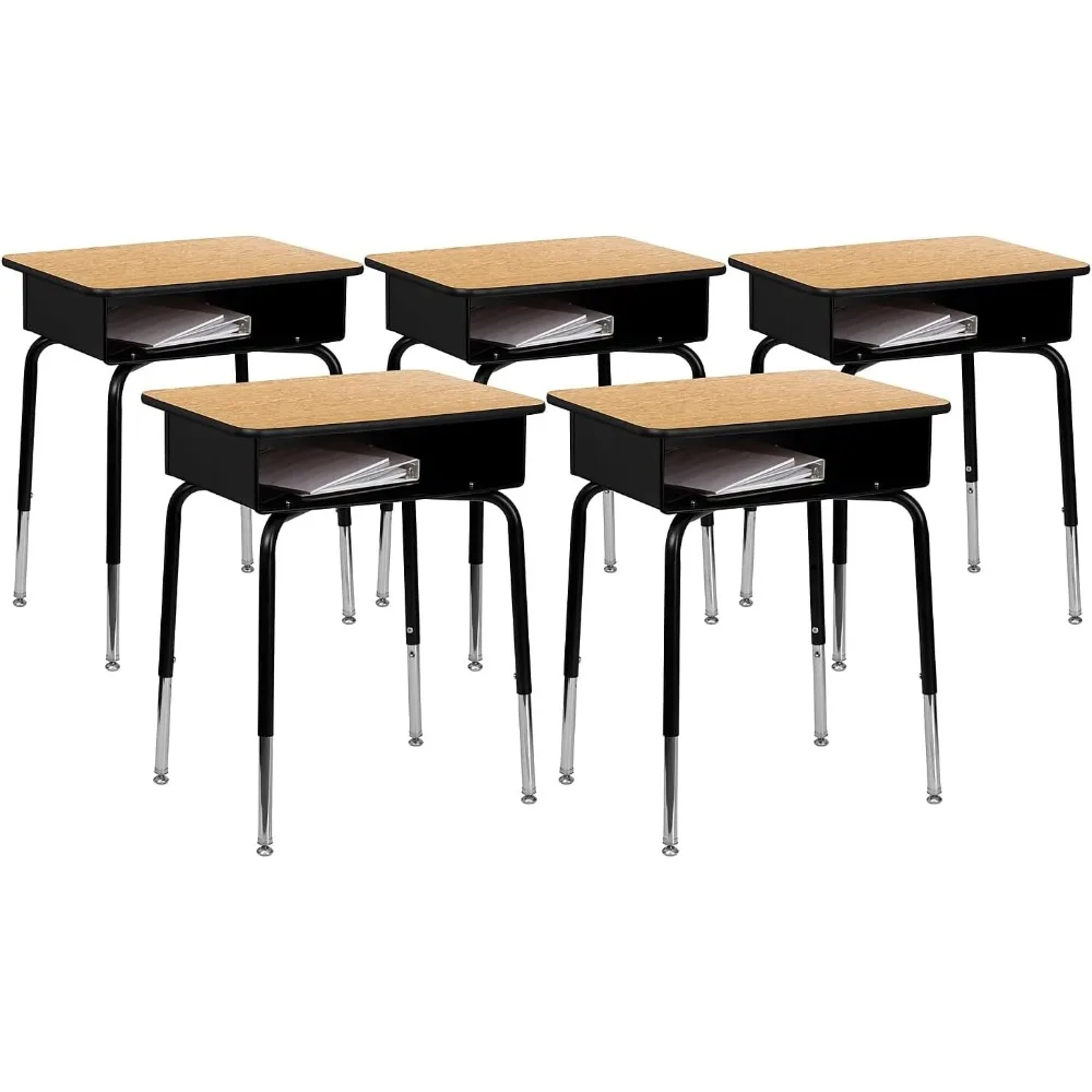 Student Desk - Natural Open Front Metal School Desk -Adjustable Height, Durable Desk for Sch